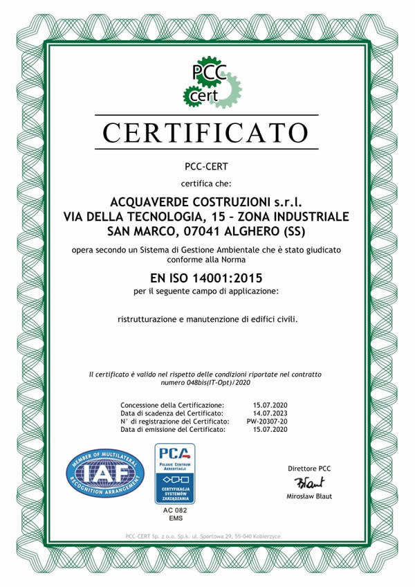 CERTIFICATO EN ISO 14001:2001